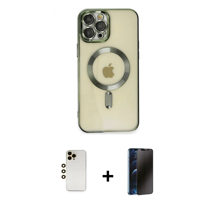 MARSİLYAN™- iPhone 12 Pro Max Kılıf Nova Işık Özel Seri - Siyah 3D Antistatik Hayalet Cam Ekran Koruyucu + Shine Kamera Lens - GD