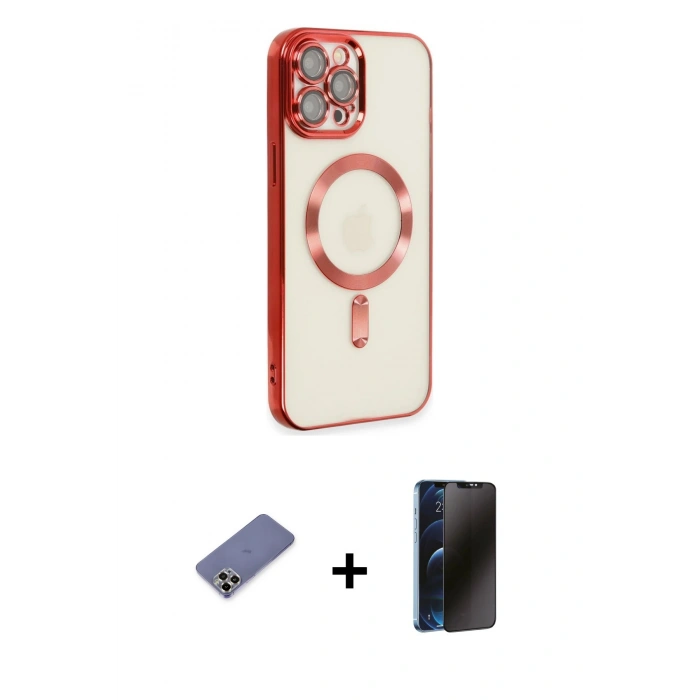 MARSİLYAN™- iPhone 12 Pro Max Kılıf Nova Işık Özel Seri - Siyah 3D Antistatik Hayalet Cam Ekran Koruyucu + Gold Metal Kamera Lens Koruma Cam