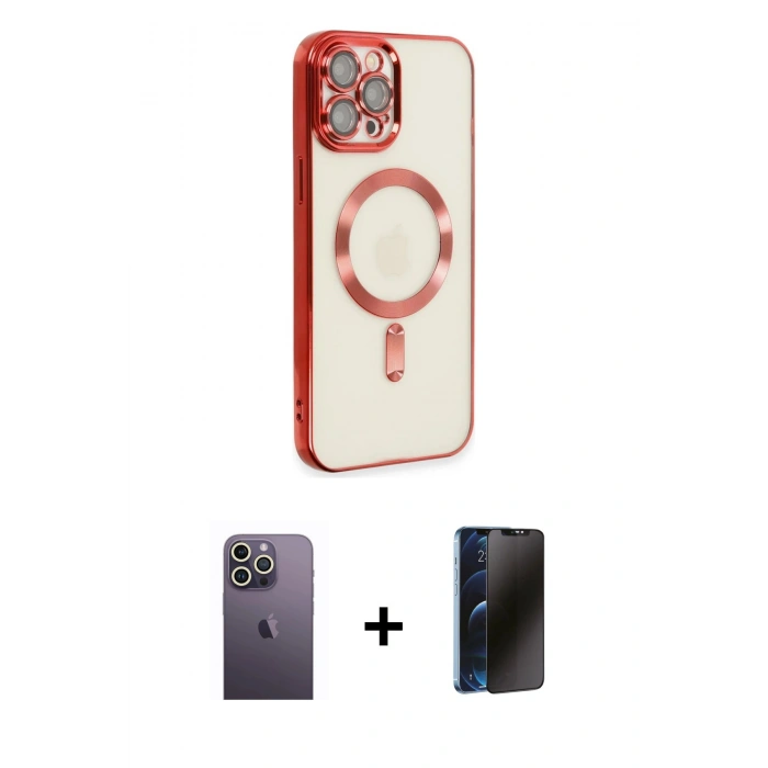 MARSİLYAN™- iPhone 12 Pro Max Kılıf Nova Işık Özel Seri - Siyah 3D Antistatik Hayalet Cam Ekran Koruyucu + Neon Fosforlu Kamera Lens - BZ