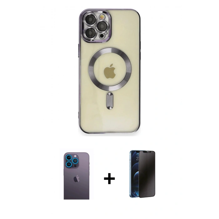 MARSİLYAN™- iPhone 12 Pro Max Kılıf Nova Işık Özel Seri - Siyah 3D Antistatik Hayalet Cam Ekran Koruyucu + Neon Fosforlu Kamera Lens - MI