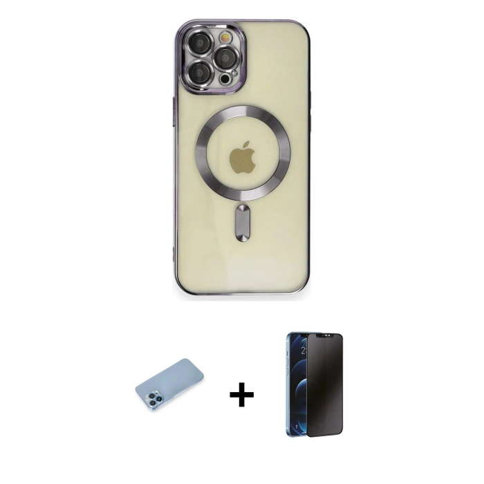 MARSİLYAN™- iPhone 12 Pro Max Kılıf Nova Işık Özel Seri - Siyah 3D Antistatik Hayalet Cam Ekran Koruyucu + Shine Kamera Lens Koruma Cam - MI