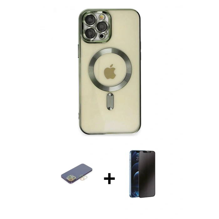 MARSİLYAN™- iPhone 12 Pro Max Kılıf Nova Işık Özel Seri - Siyah 3D Antistatik Hayalet Cam Ekran Koruyucu + Renkli Kamera Lens Koruma Cam - SI