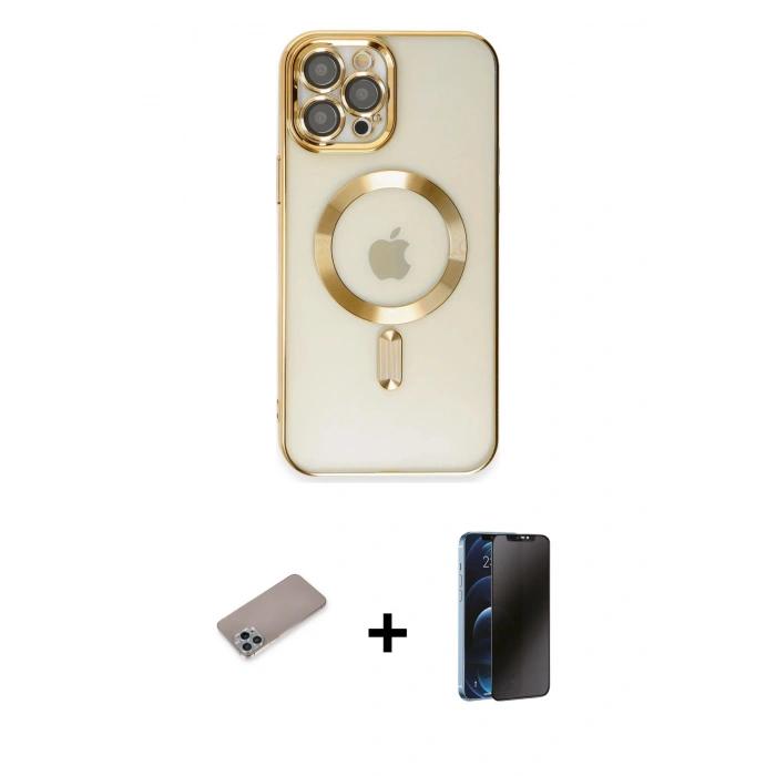 MARSİLYAN™- iPhone 12 Pro Max Kılıf Nova Işık Özel Seri - Siyah 3D Antistatik Hayalet Cam Ekran Koruyucu + Shine Kamera Lens Koruma Cam - SABE