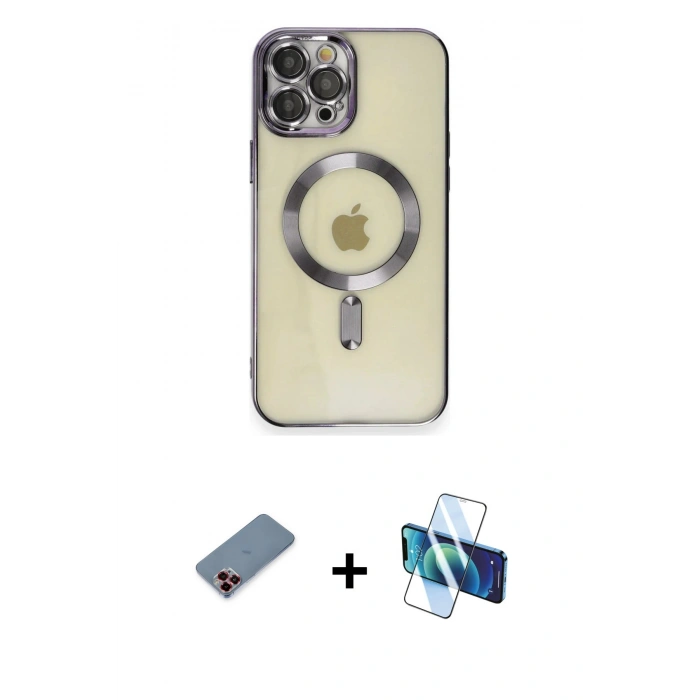 MARSİLYAN™- iPhone 12 Pro Max Kılıf Nova Işık Özel Seri - Siyah 3D Antistatik Seramik Nano Ekran Koruyucu + Metal Kamera Lens Koruma Cam - KI