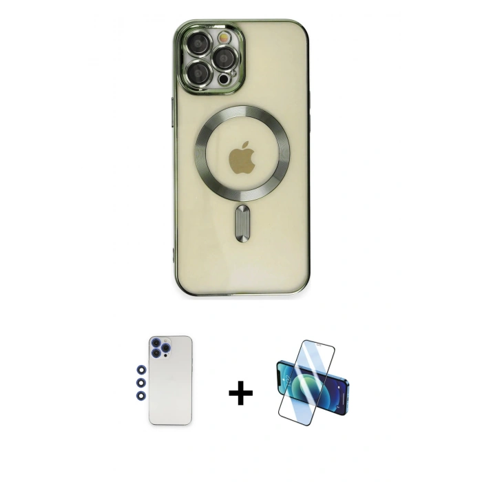 MARSİLYAN™- iPhone 12 Pro Max Kılıf Nova Işık Özel Seri - Siyah 3D Antistatik Seramik Nano Ekran Koruyucu + Shine Kamera Lens - LT