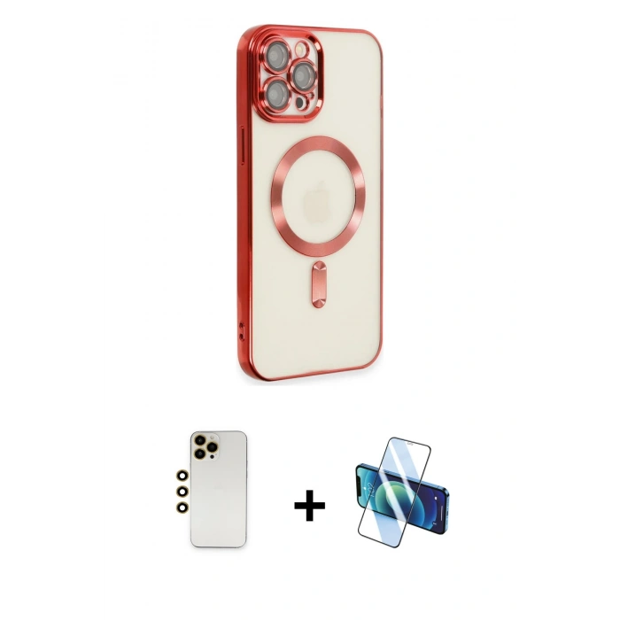 MARSİLYAN™- iPhone 12 Pro Max Kılıf Nova Işık Özel Seri - Siyah 3D Antistatik Seramik Nano Ekran Koruyucu + Gold Shine Kamera Lens