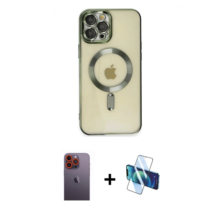 MARSİLYAN™- iPhone 12 Pro Max Kılıf Nova Işık Özel Seri - Siyah 3D Antistatik Seramik Nano Ekran Koruyucu + Neon Fosforlu Kamera Lens - TU