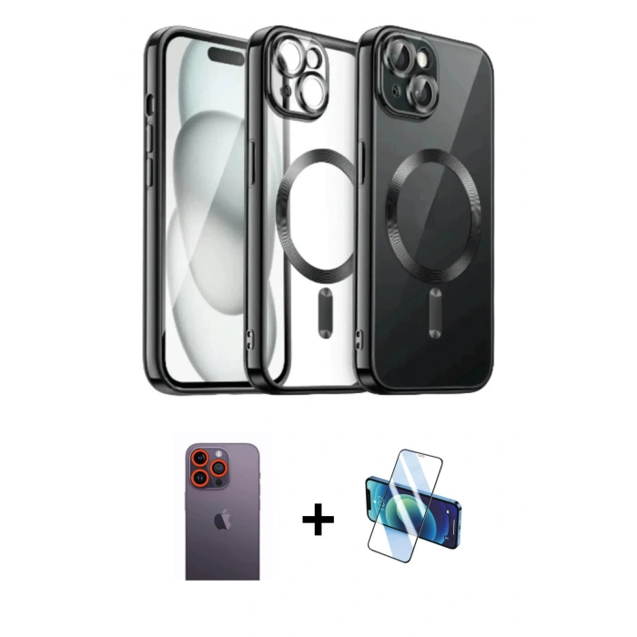 MARSİLYAN™- iPhone 12 Pro Max Kılıf Nova Işık Özel Seri - Siyah 3D Antistatik Seramik Nano Ekran Koruyucu + Neon Fosforlu Kamera Lens - TU