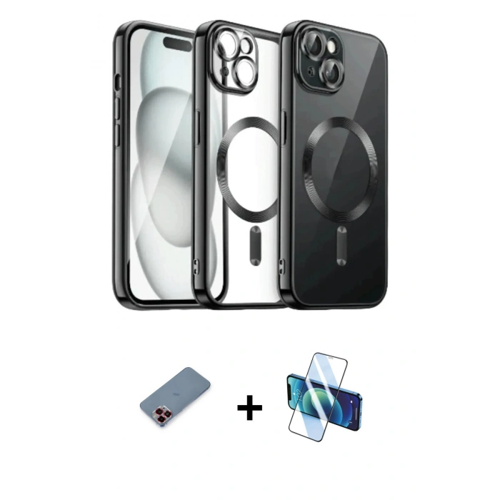 MARSİLYAN™- iPhone 12 Pro Max Kılıf Nova Işık Özel Seri - Siyah 3D Antistatik Seramik Nano Ekran Koruyucu + Metal Kamera Lens Koruma Cam - KI