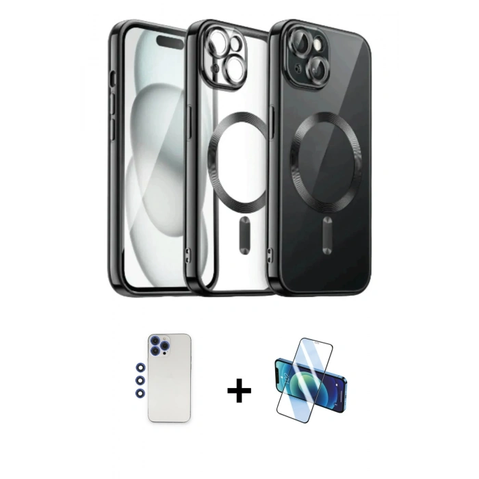 MARSİLYAN™- iPhone 12 Pro Max Kılıf Nova Işık Özel Seri - Siyah 3D Antistatik Seramik Nano Ekran Koruyucu + Shine Kamera Lens - LT