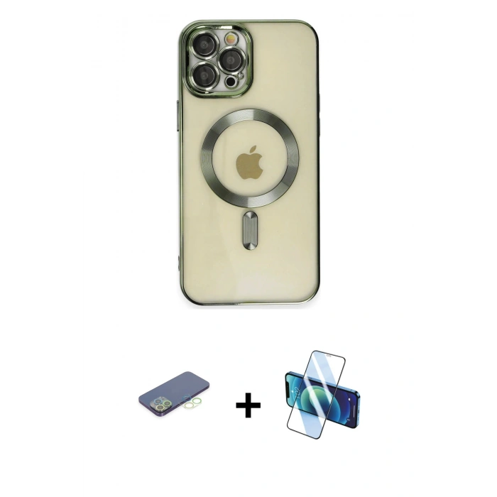 MARSİLYAN™- iPhone 12 Pro Max Kılıf Nova Işık Özel Seri - Siyah 3D Antistatik Seramik Nano Ekran Koruyucu + Renkli Kamera Lens Koruma Cam - YL