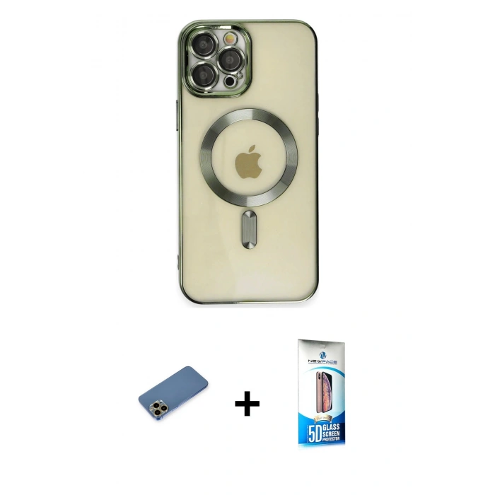MARSİLYAN™- iPhone 12 Pro Max Kılıf Nova Işık Özel Seri - Siyah 5D Eko Cam Ekran Koruyucu + Gold Shine Kamera Lens Koruma Cam