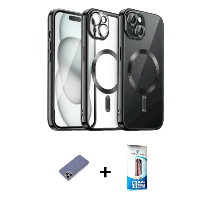 MARSİLYAN™- iPhone 12 Pro Max Kılıf Nova Işık Özel Seri - Siyah 5D Eko Cam Ekran Koruyucu + Metal Kamera Lens Koruma Cam - GD