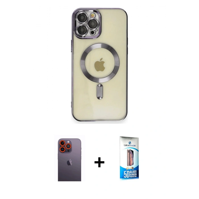 MARSİLYAN™- iPhone 12 Pro Max Kılıf Nova Işık Özel Seri - Siyah 5D Eko Cam Ekran Koruyucu + Neon Fosforlu Kamera Lens - TU