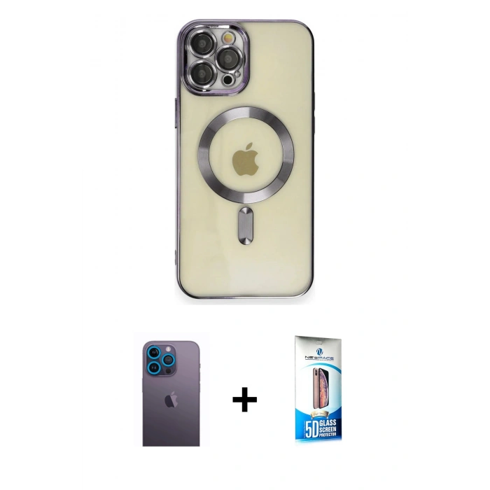 MARSİLYAN™- iPhone 12 Pro Max Kılıf Nova Işık Özel Seri - Siyah 5D Eko Cam Ekran Koruyucu + Neon Fosforlu Kamera Lens - MI