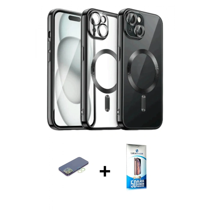 MARSİLYAN™- iPhone 12 Pro Max Kılıf Nova Işık Özel Seri - Siyah 5D Eko Cam Ekran Koruyucu + Renkli Kamera Lens Koruma Cam - YL