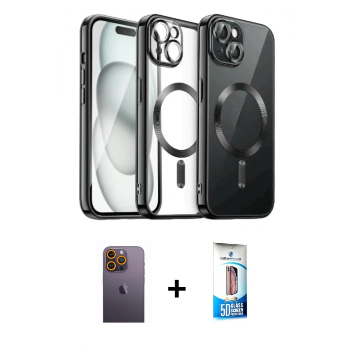 MARSİLYAN™- iPhone 12 Pro Max Kılıf Nova Işık Özel Seri - Siyah 5D Eko Cam Ekran Koruyucu + Neon Fosforlu Kamera Lens - SI