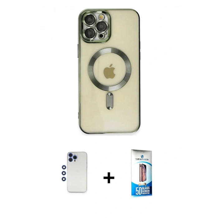 MARSİLYAN™- iPhone 12 Pro Max Kılıf Nova Işık Özel Seri - Siyah 5D Eko Cam Ekran Koruyucu + Shine Kamera Lens - LT