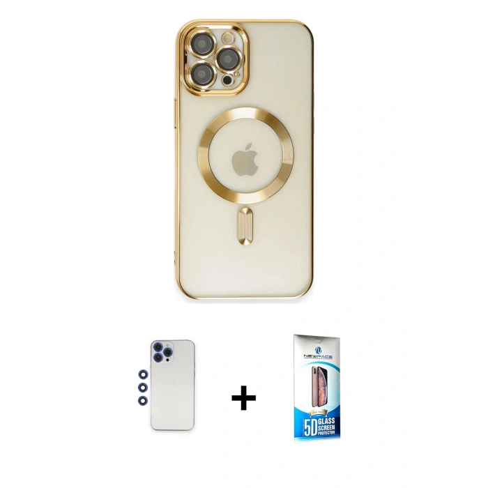 MARSİLYAN™- iPhone 12 Pro Max Kılıf Nova Işık Özel Seri - Siyah 5D Eko Cam Ekran Koruyucu + Shine Kamera Lens - LT