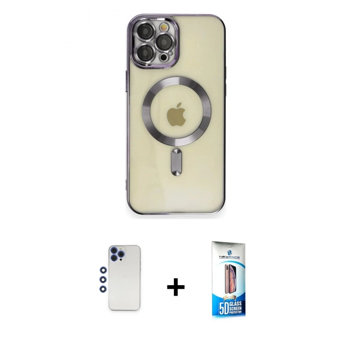 MARSİLYAN™- iPhone 12 Pro Max Kılıf Nova Işık Özel Seri - Siyah 5D Eko Cam Ekran Koruyucu + Shine Kamera Lens - LT