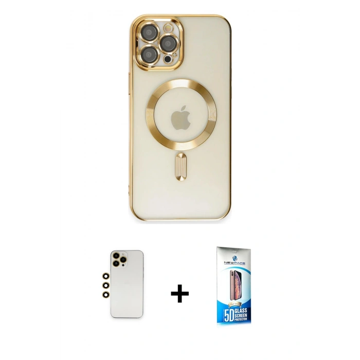 MARSİLYAN™- iPhone 12 Pro Max Kılıf Nova Işık Özel Seri - Siyah 5D Eko Cam Ekran Koruyucu + Shine Kamera Lens - GD