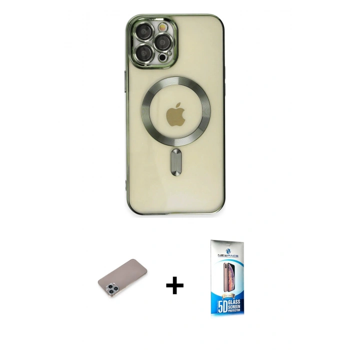 MARSİLYAN™- iPhone 12 Pro Max Kılıf Nova Işık Özel Seri - Siyah 5D Eko Cam Ekran Koruyucu + Shine Kamera Lens Koruma Cam - SABE