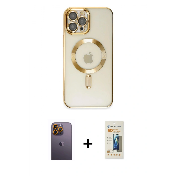 MARSİLYAN™- iPhone 12 Pro Max Kılıf Nova Işık Özel Seri - Siyah 6D Mat Seramik Hayalet Nano Ekran Koruyucu + Neon Fosforlu Kamera Lens - SI