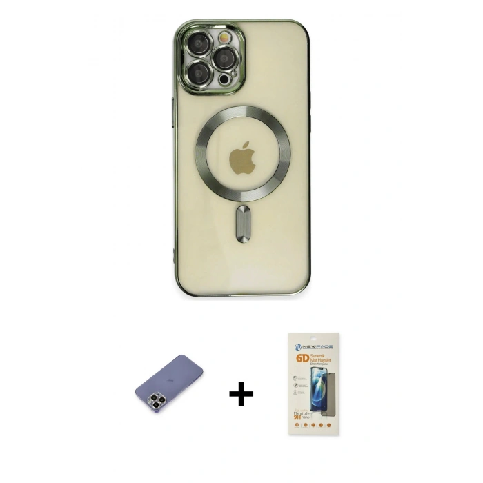 MARSİLYAN™- iPhone 12 Pro Max Kılıf Nova Işık Özel Seri - Siyah 6D Mat Seramik Hayalet Nano Ekran Koruyucu + Metal Kamera Lens Koruma Cam - GD