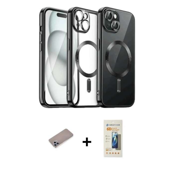 MARSİLYAN™- iPhone 12 Pro Max Kılıf Nova Işık Özel Seri - Siyah 6D Mat Seramik Hayalet Nano Ekran Koruyucu + Shine Kamera Lens Koruma Cam - SABE