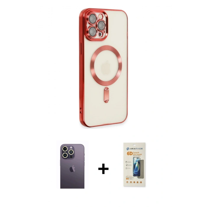 MARSİLYAN™- iPhone 12 Pro Max Kılıf Nova Işık Özel Seri - Siyah 6D Mat Seramik Hayalet Nano Ekran Koruyucu + Neon Fosforlu Kamera Lens - BZ
