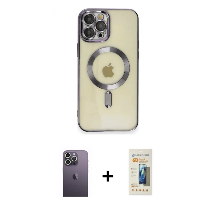MARSİLYAN™- iPhone 12 Pro Max Kılıf Nova Işık Özel Seri - Siyah 6D Mat Seramik Hayalet Nano Ekran Koruyucu + Neon Fosforlu Kamera Lens - BZ