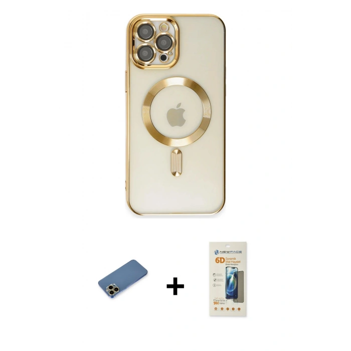 MARSİLYAN™- iPhone 12 Pro Max Kılıf Nova Işık Özel Seri - Siyah 6D Mat Seramik Hayalet Nano Ekran Koruyucu + Shine Kamera Lens Koruma Cam - GD