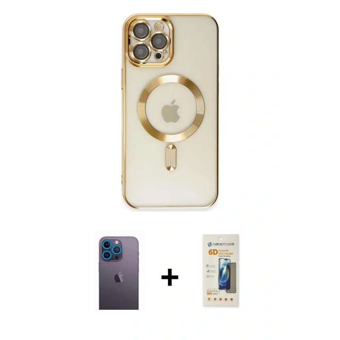 MARSİLYAN™- iPhone 12 Pro Max Kılıf Nova Işık Özel Seri - Siyah 6D Mat Seramik Hayalet Nano Ekran Koruyucu + Neon Fosforlu Kamera Lens - MI