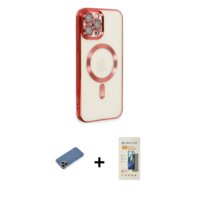 MARSİLYAN™- iPhone 12 Pro Max Kılıf Nova Işık Özel Seri - Siyah 6D Mat Seramik Hayalet Nano Ekran Koruyucu + Shine Kamera Lens Koruma Cam - GD