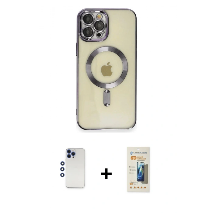 MARSİLYAN™- iPhone 12 Pro Max Kılıf Nova Işık Özel Seri - Siyah 6D Mat Seramik Hayalet Nano Ekran Koruyucu + Shine Kamera Lens - LT
