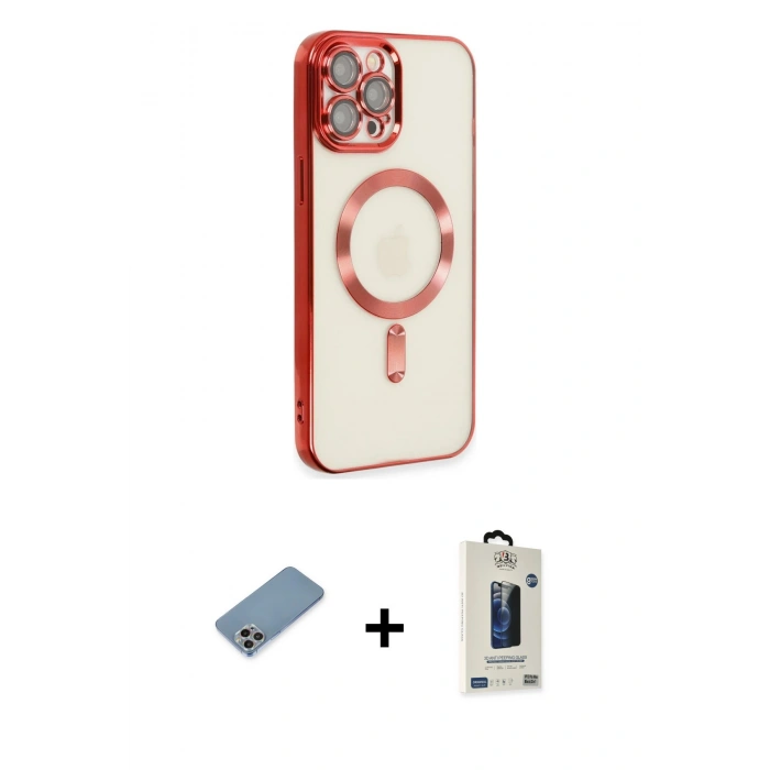 MARSİLYAN™- iPhone 12 Pro Max Kılıf Nova Işık Özel Seri - Siyah Bilvis Hayalet Cam Ekran Koruyucu + Shine Kamera Lens Koruma Cam - GI