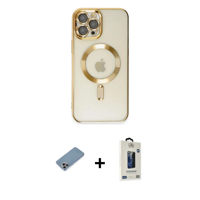 MARSİLYAN™- iPhone 12 Pro Max Kılıf Nova Işık Özel Seri - Siyah Bilvis Hayalet Cam Ekran Koruyucu + Shine Kamera Lens Koruma Cam - GI