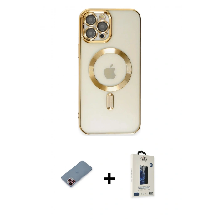 MARSİLYAN™- iPhone 12 Pro Max Kılıf Nova Işık Özel Seri - Siyah Bilvis Hayalet Cam Ekran Koruyucu + Kırmızı Metal Kamera Lens Koruma Cam