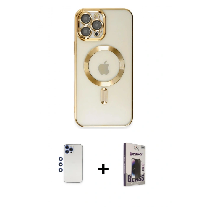 MARSİLYAN™- iPhone 12 Pro Max Kılıf Nova Işık Özel Seri - Siyah Bilvis Hayalet Cam Ekran Koruyucu + Shine Kamera Lens - LT