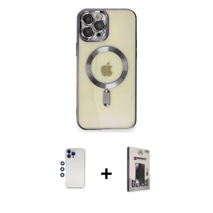 MARSİLYAN™- iPhone 12 Pro Max Kılıf Nova Işık Özel Seri - Siyah Bilvis Hayalet Cam Ekran Koruyucu + Shine Kamera Lens - LT