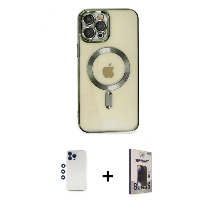 MARSİLYAN™- iPhone 12 Pro Max Kılıf Nova Işık Özel Seri - Siyah Bilvis Hayalet Cam Ekran Koruyucu + Shine Kamera Lens - LT