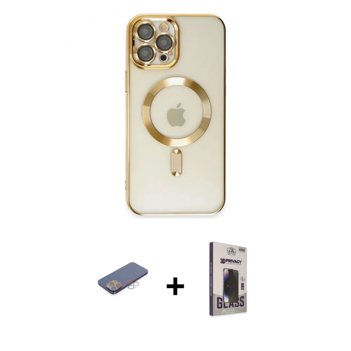 MARSİLYAN™- iPhone 12 Pro Max Kılıf Nova Işık Özel Seri - Siyah Bilvis Hayalet Cam Ekran Koruyucu + Renkli Kamera Lens Koruma Cam - PE
