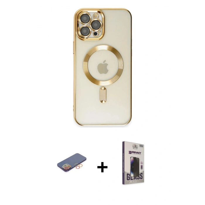 MARSİLYAN™- iPhone 12 Pro Max Kılıf Nova Işık Özel Seri - Siyah Bilvis Hayalet Cam Ekran Koruyucu + Renkli Kamera Lens Koruma Cam - TU