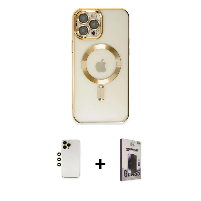 MARSİLYAN™- iPhone 12 Pro Max Kılıf Nova Işık Özel Seri - Siyah Bilvis Hayalet Cam Ekran Koruyucu + Shine Kamera Lens - GD
