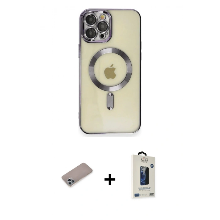 MARSİLYAN™- iPhone 12 Pro Max Kılıf Nova Işık Özel Seri - Siyah Bilvis Hayalet Cam Ekran Koruyucu + Shine Kamera Lens Koruma Cam - SABE