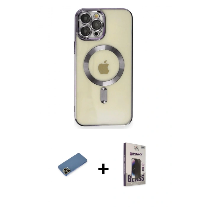 MARSİLYAN™- iPhone 12 Pro Max Kılıf Nova Işık Özel Seri - Siyah Bilvis Hayalet Cam Ekran Koruyucu + Shine Kamera Lens Koruma Cam - GD