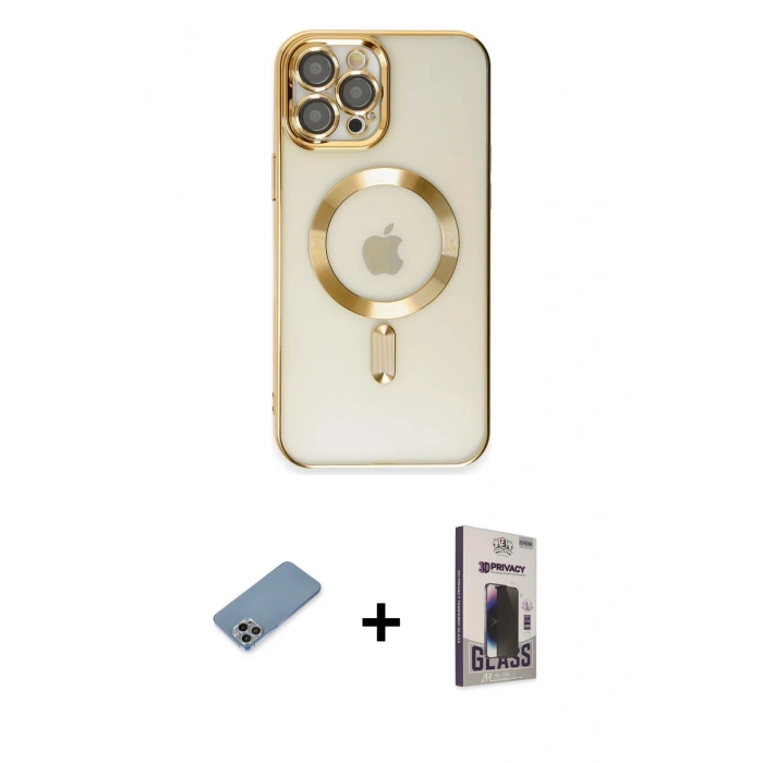 MARSİLYAN™- iPhone 12 Pro Max Kılıf Nova Işık Özel Seri - Siyah Bilvis Hayalet Cam Ekran Koruyucu + Shine Kamera Lens Koruma Cam - GI