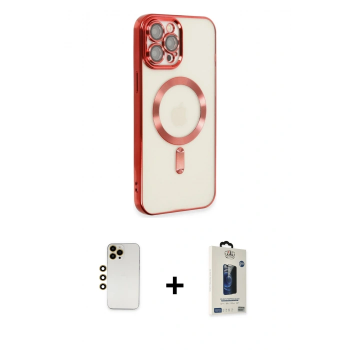 MARSİLYAN™- iPhone 12 Pro Max Kılıf Nova Işık Özel Seri - Siyah Bilvis Hayalet Cam Ekran Koruyucu + Shine Kamera Lens - GD