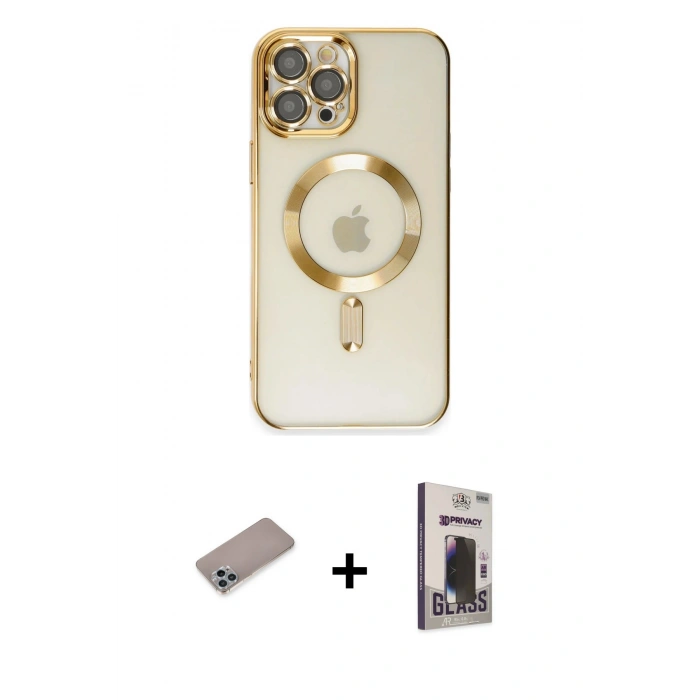 MARSİLYAN™- iPhone 12 Pro Max Kılıf Nova Işık Özel Seri - Siyah Bilvis Hayalet Cam Ekran Koruyucu + Shine Kamera Lens Koruma Cam - SABE