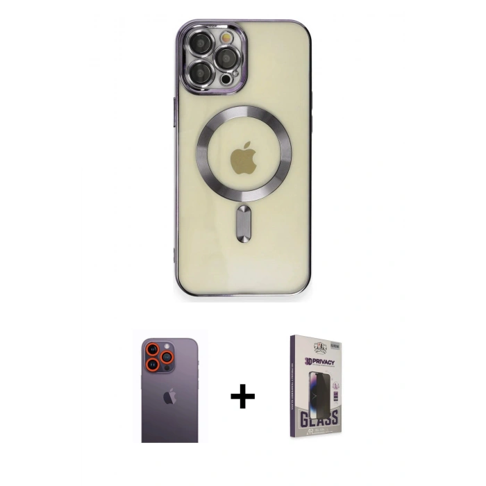 MARSİLYAN™- iPhone 12 Pro Max Kılıf Nova Işık Özel Seri - Siyah Bilvis Hayalet Cam Ekran Koruyucu + Neon Fosforlu Kamera Lens - TU